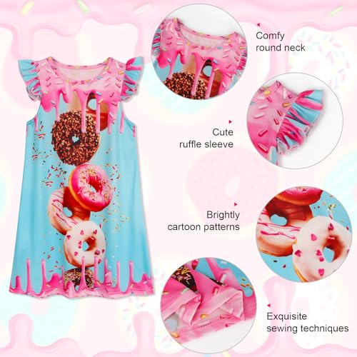 WonderBabe Girls Nightgowns Casual Dress Flutter Short Sleeves Nightdress Cat Sleepwear Pajamas Night Gowns for Kids4