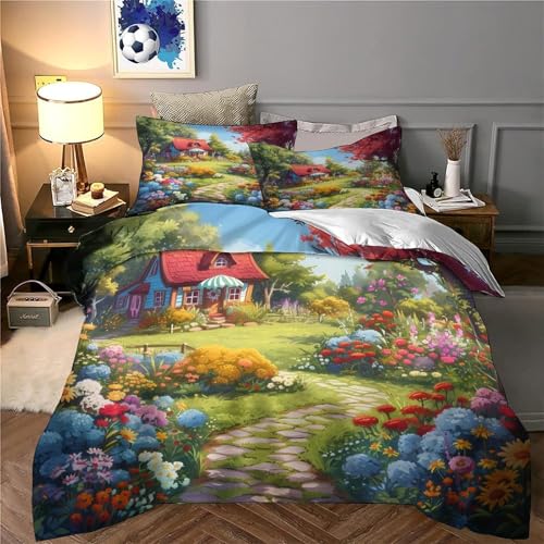 Housse de couette imprimé 3D de qualité supérieure motif cottage - 6