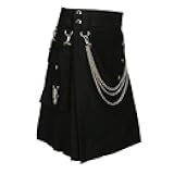 Men's Black Scottish Kilt with Silver Chains
