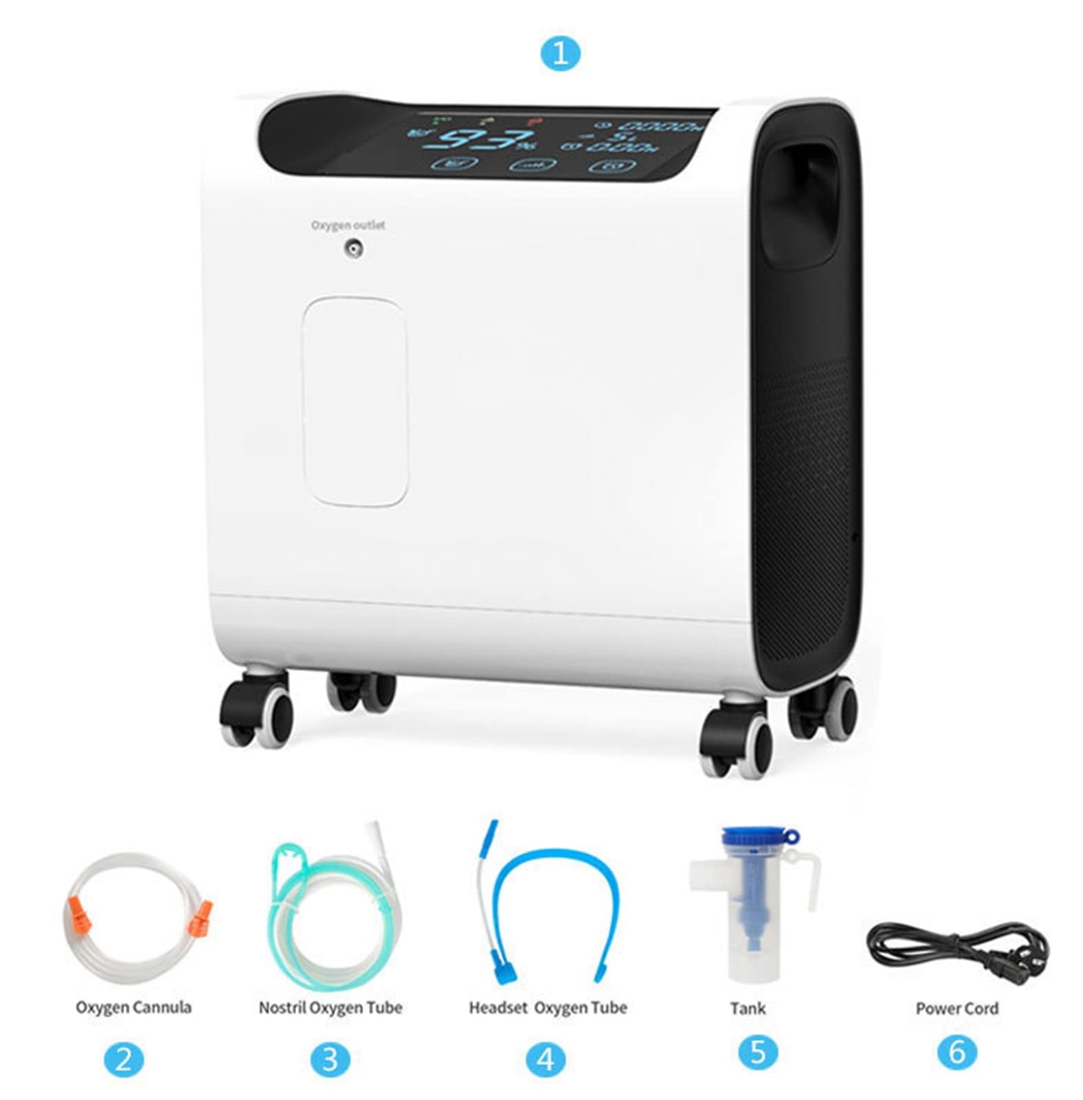 Concentratore Generatore di Ossigeno Medico,Concentratore Generatore di Ossigeno Ossigeno Regolabile dal 93% al 96% con Ruota Universale a 360°per Assistenza Domiciliare e Ospedaliera,5L/min,OG6