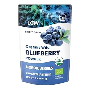 LOOV Organic Wild Blueberry Powder – 15-Day Supply, 3.2 Oz, Good for Smoothie & Breakfast, Freeze-Dried, from Northern Europe, No Added Sugar
