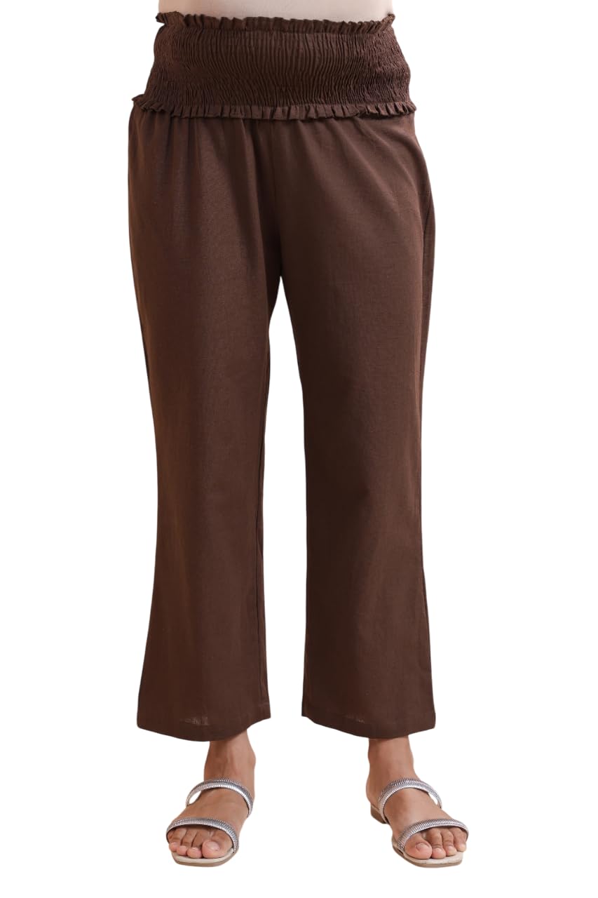 ikk kudi by seerat Women's Maternity High-Waisted Smocked Pants, Cotton Flex, Ankle Length, Relaxed Fit, Casual Wear | Pre and Post Pregnancy-picture-42