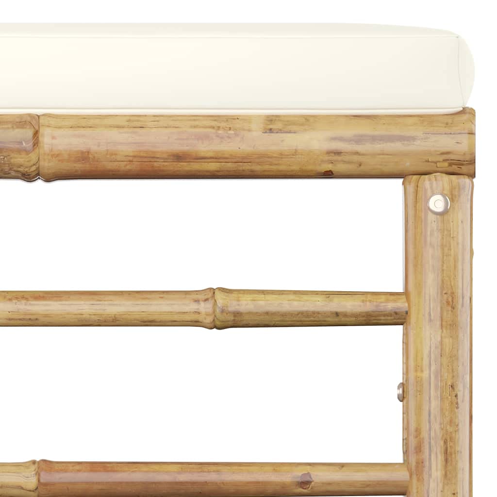 vidaXL Set de Muebles de Jardín 5 Piezas Mobiliario Exterior Terraza Hogar Cocina Mesa Silla Asiento Suave con Respaldo Bambú y Cojines Blanco Crema