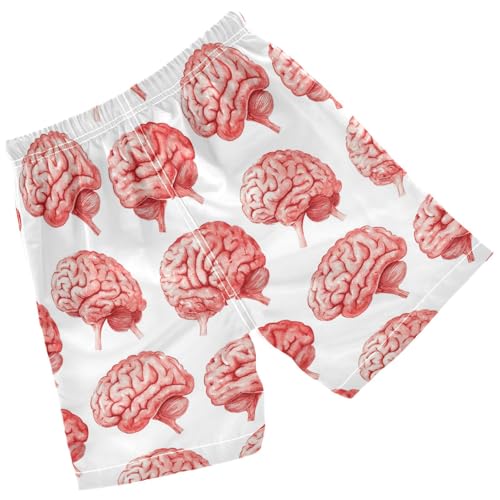 Pigsaly Boys' Swim Board Shorts Watercolor Cute Red Human Brain Body Boy's Swim Trunks Kids Swimwear M2