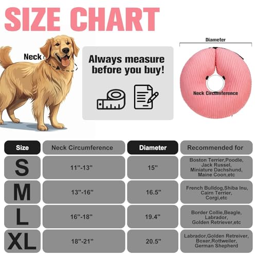 Image of BINGPET Inflatable Dog Cone Collar Alternative After Surgery,Soft Recovery Cone for Dogs to Stop Licking,Dogs Blow up Protective Neck Donut ECollars Adjustable for Large Medium Small Puppy Pet, Pink M
