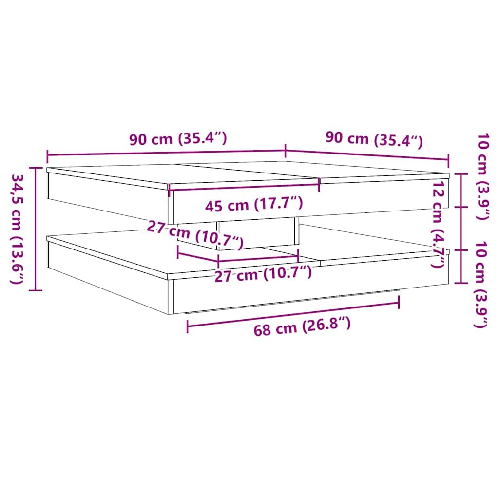 vidaXL Mesa de Centro giratoria 360 Grados Roble Artisan 90x90x34,5 cm