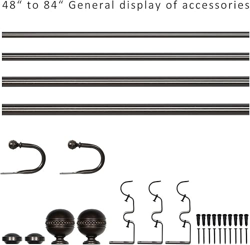Miniatura 2 de eTeckram Barra de cortina doble de 1 pulgada con remates de Sable y retenedores (48-84 pulgadas, bronce dorado)