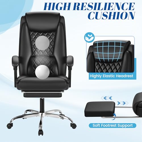 Image of Furmax Office Chair with Footrest Ergonomic High Back Design Executive Computer Desk Chair400lbs, 90-135 Reclining Leather Home Office Desk Chairs Swivel Task Chairs with Wheels(Black)