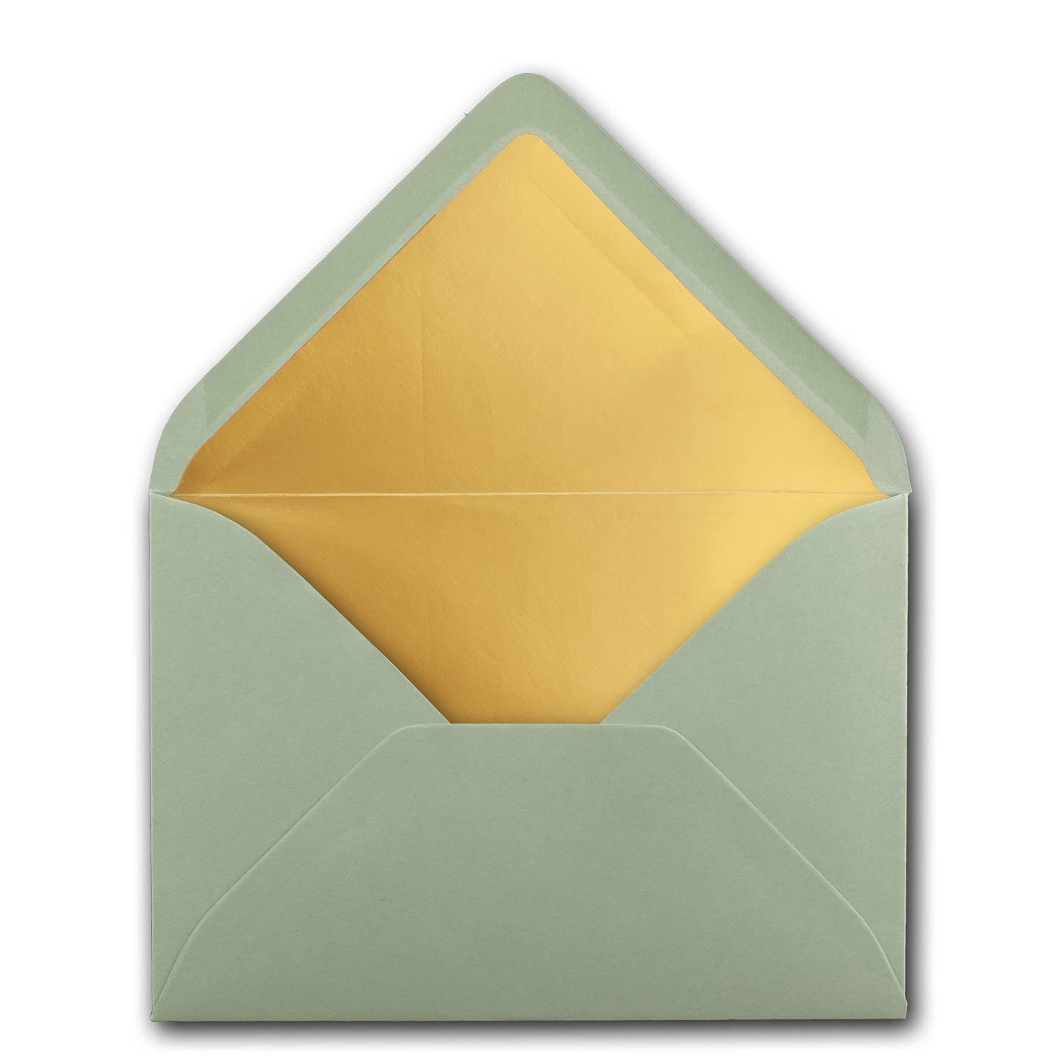 Gustav Neuser 100 sobres DIN C5 de 15,7 x 22,5 cm en color verde eucalipto con forro de seda dorado, pegado en húmedo, sobres en blanco, sobres postales sin ventana en formato C5 -