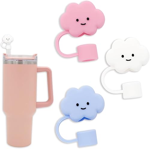 FadAcc - 3 piezas compatibles con vasos Stanley de 30 y 40 onzas, tapa de paja en forma de nube de 0.394 in, bonitas fundas de silicona para