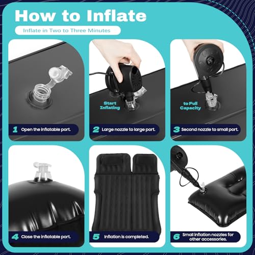 ACROSSPART SUV Luftmatratze, Auto Aufblasbare Matratze mit Luftpumpe & 2 Kissen, Tragbare Doppelseitige Dickere Auto Bett für Camping, Reisen, Outdoor (Schwarz)