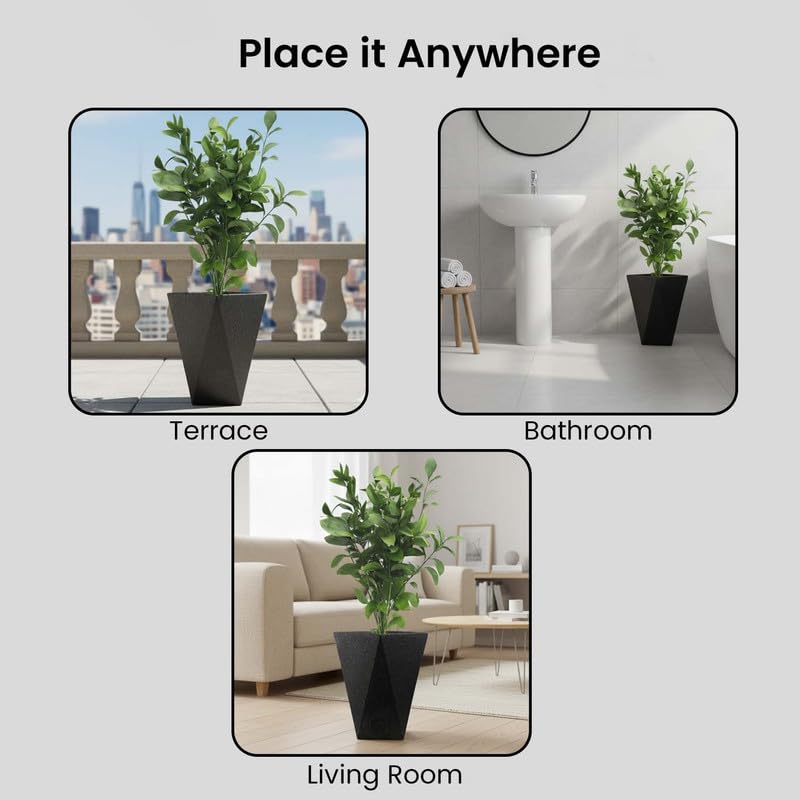 Image of Amazon Brand - Umi Diamond 18 Inch Pots for Planter & Flowers Big Size Gamla - Lightweight, Durable Outdoor & Indoor Planters, Perfect for Balcony & Terrace Gardens (Black)