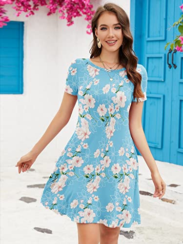 Image of KORSIS Summer Women's Dress Casual T-Shirt Short Sleeve Dresses Swing Flowy Beach Vacation Work Sundress with Pockets