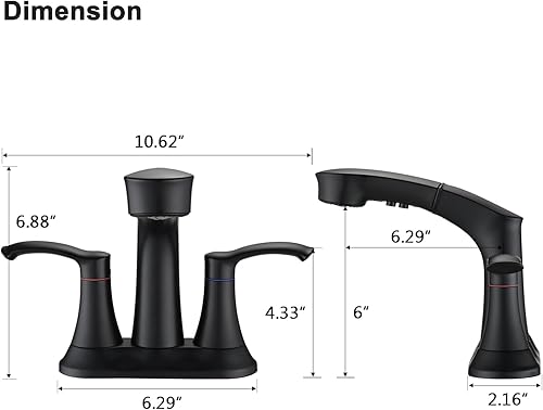 Miniatura 6 de Besfelos Grifo de baño con rociador extraíble, juego central de 4 pulgadas, grifo de fregadero de 3 agujeros, grifo extraíble de 2 manijas para