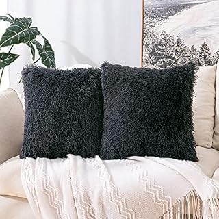 MIULEE Faux Fur Cushion Covers Fluffy Throw Pillow Case Soft Decorative Square Cute Pillow Plush Case For Livingroom Sofa Bedroom 18 x 18 Inch 45 x 45 cm Rose Red Pack of 2
