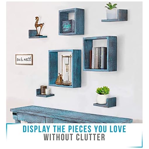 Comfify Rustic Wall Mounted Square Shaped Floating Shelves Set of 7