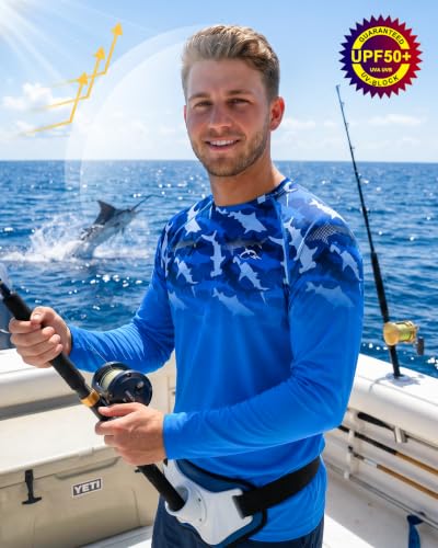 Image of FISHEAL Mens Long Sleeve Fishing Camo Shirts, UPF 50+ Sun Swim Rash Guard