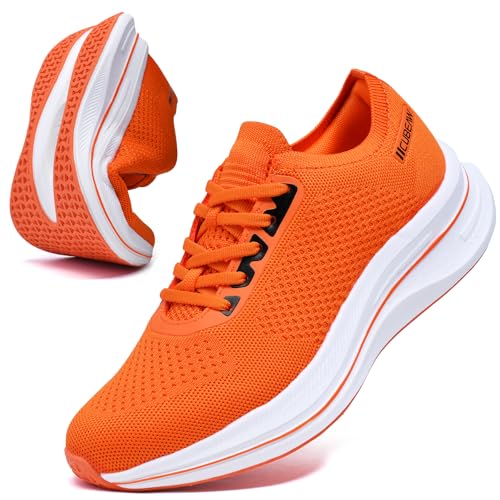 PMKZSES Mens Non Slip Walking Shoes Sneakers Breathable Athletic Running Shoes Gym Tennis Shoe for Men Orange