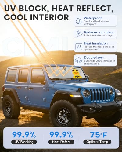 Image of Windshield Sun Shade for Jeep Wrangler TJ JK JL & Gladiator JT 2 /4 Door,Cute Duck Sun Shade,Sunshade for Jeep Wrangler Front Windshield Sun Visor