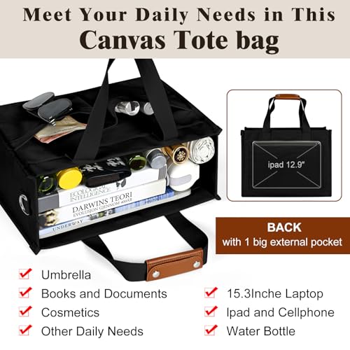 Tote Bag for Women, Canvas Tote Bag Work Messenger Purse Travel Bags With Pockets Laptop Tote Bags with Pockets4