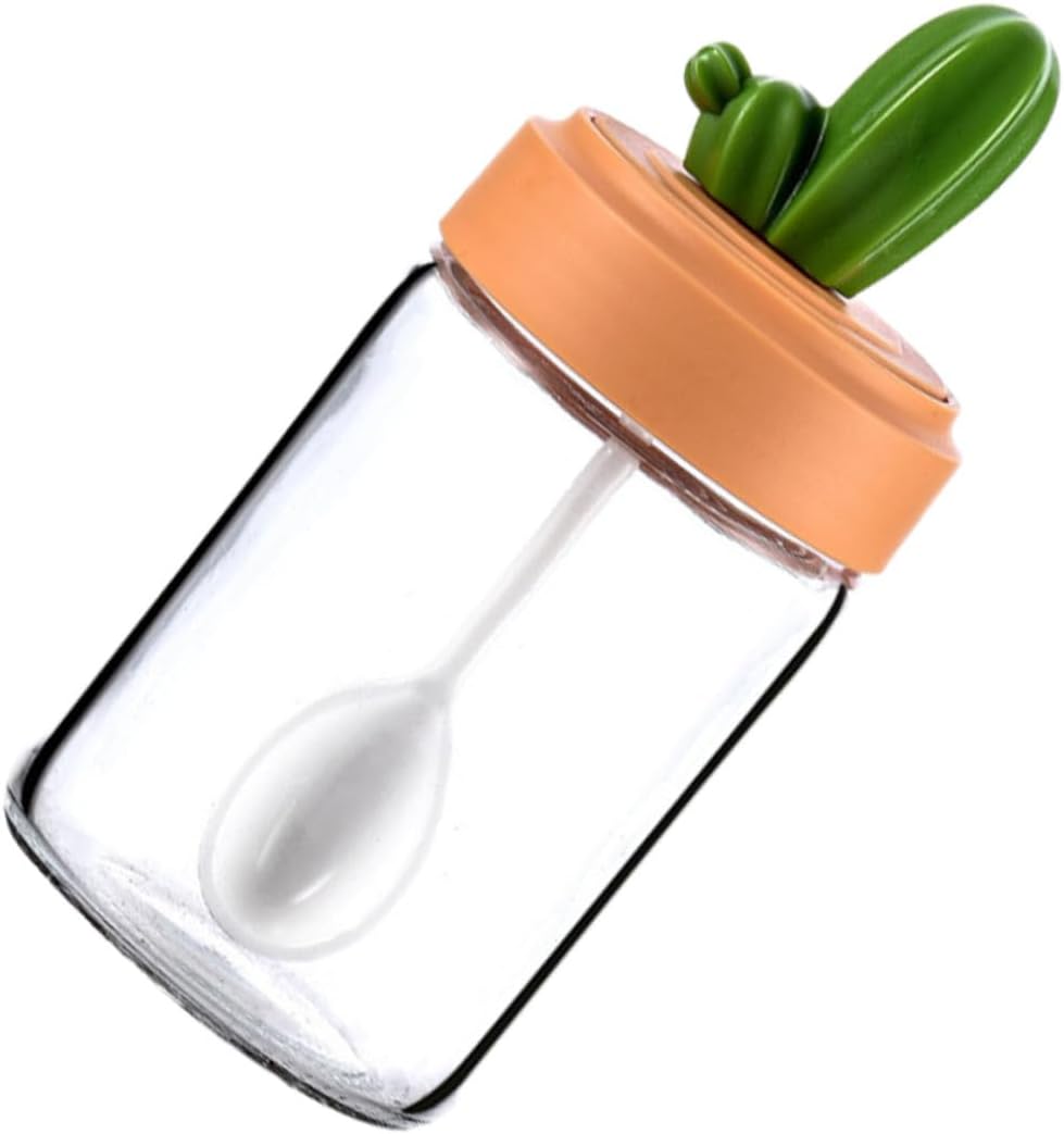 Cactus Condiment Pot Glass Seasoning Jar with Lid for Home Kitchen