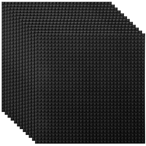 Image of Lekebaby 12 Pack Classic Baseplates 10 inch x 10 inch, Building Base Plates for Building Bricks, 100% Compatible with Major Brands and Activity Table-Baseplate, Sturdy & Safe, Age 3 and up Kids, Black