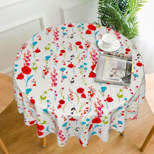 SASTYBALE 70 Inch Round Vinyl Tablecloth - Flannel Backed, Waterproof Oilproof Wipeable Table Cover for Dining Picnic Camping Indoor Outdoor