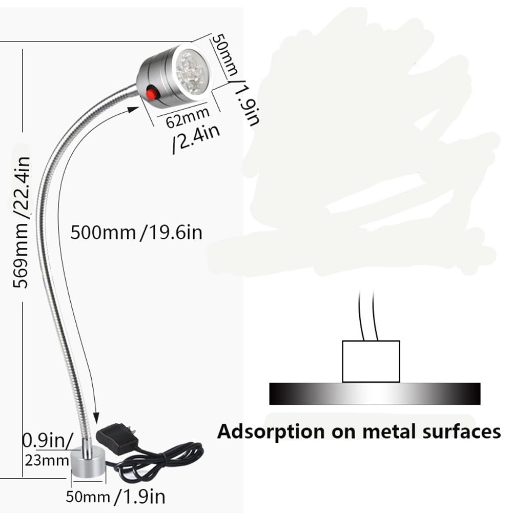 Przenośna magnetyczna lampa robocza z elastyczną łabędzią szyją, lampa robocza LED do maszyn, 120 lumenów/W, lampa robocza do maszyn, oświetlenie przemysłowe z podstawą magnetyczną (3 W24 V)