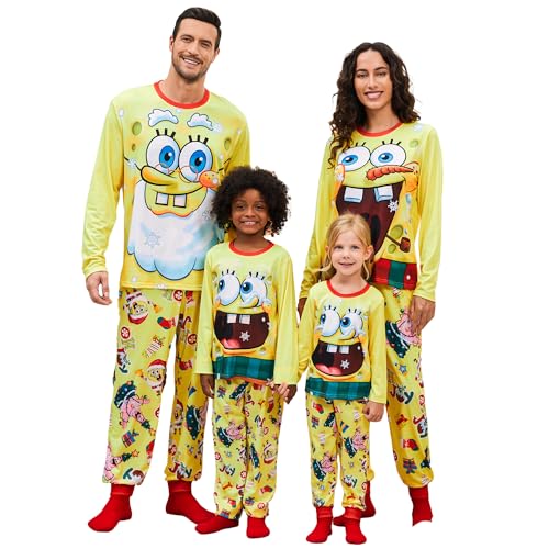 SPONGEBOB Family Matching Christmas Pajamas Set for Holiday Mommy and Me Cartoon Print Cozy Sleepwear for Kids & Adults
