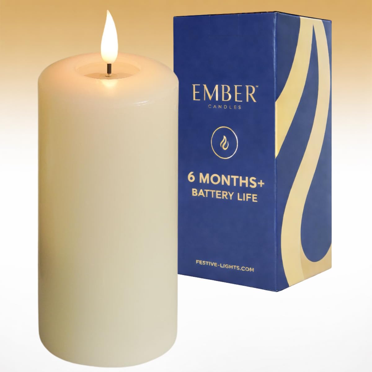 Ember Candles Ivory Ember Candles™ 15Cm Signature Led Flickering Battery Candle – 100% Real Wax, Ultra-Realistic, Flameless, Hand-Poured Design, 6-Hour Timer For Safe Indoor Use (Without Remote Control)