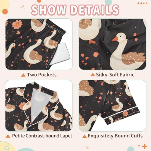 senya Geese Black Flower Satin Summer Pajama Sets Silk Short Sleeve Button Down Sleepwear3
