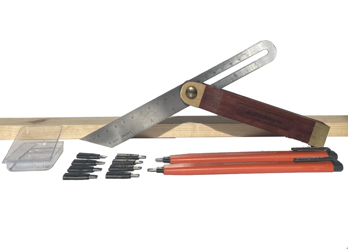 Swanson Tool Co, Inc TS149CP216 Value Pack includes Sliding T-Bevel with Stainless Rule, Hardwood Handle and a 2-Pack AlwaysSharp Carpenter Pencils with Extra Black Graphite Replacement Tips