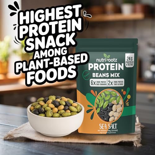 Image of Nutrirootz Roasted Protein Beans Mix | 60g x Pack of 7 | Sea Salt Flavor | 24g Protein | Edamame Beans | High Protein Snack | Diabetic & Keto Friendly | Gluten Free | Rich in Fiber & Omega-3