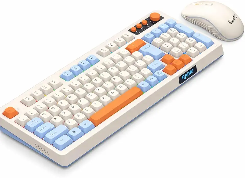Teclado e Mouse Sem Fio 2.4GHz ABNT2 com Receptor Nano USB para Computadores Bege