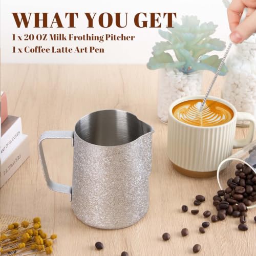 Image of Amrules Milk Frothing Pitcher 20oz Frother Cup Barista Tools, Crackle