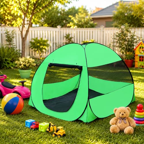 Image of SILVER SHINE Multicolor Foldable Kids Play Tent House | Pop-Up Tent with Mosquito Net | Fun Indoor & Outdoor Playhouse for Boys & Girls (Up to 10 Years) - Dark Green