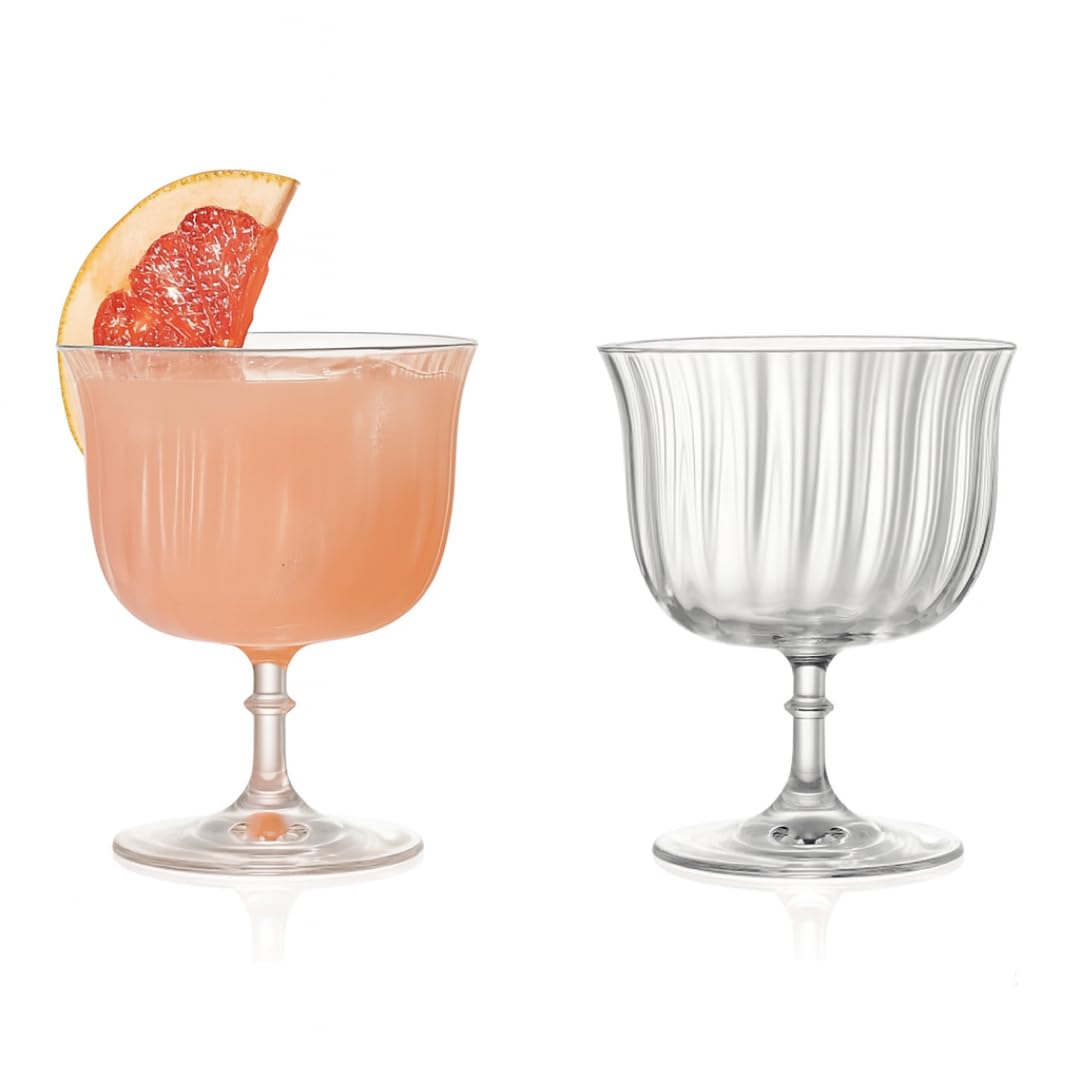 LEMONSODA Rims Orient Coupe - Copas de vino (2 unidades), diseño de loto elegante | Vasos vintage para cócteles, champán y postres, cristalería decorativa para el hogar, bar, anfitrión y fiestas