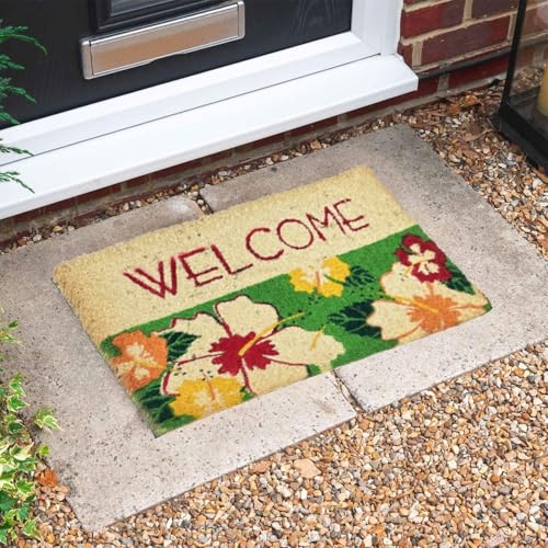 MATS AVENUE DOOR MATS AT YOUR DOOR STEP Coir and Rubber Hand Printed Welcome Multi Color for All Entrance Floor 40x60 cm