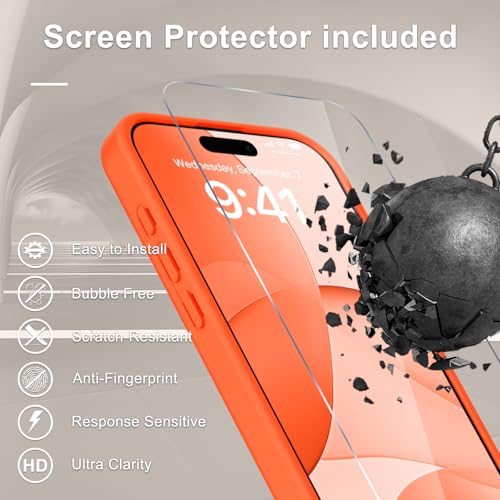 Image of YENAPOON for iPhone 16 Pro Max Case, Matte Magnetic Phone Cover [with 1 Screen Protector] [Support for MagSafe] [Shockproof Military Grade Protection] Translucent Frosted Back, Orange