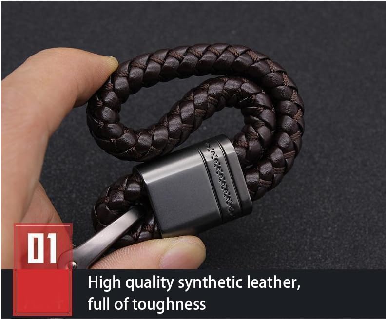 Alloy Metal Keychain with Leather Loop Universal Car Key Chain Accessory Brown — view 4