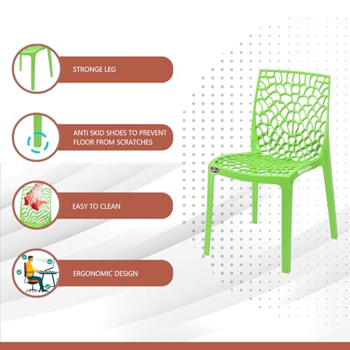 Image of Web Plastic Chair Living Room Without Arm Chair (Jali) Gloss Finish Chair Home, Office, Restaurant, Cafe, Garden, Stackable Chair (1, Green, Standard)