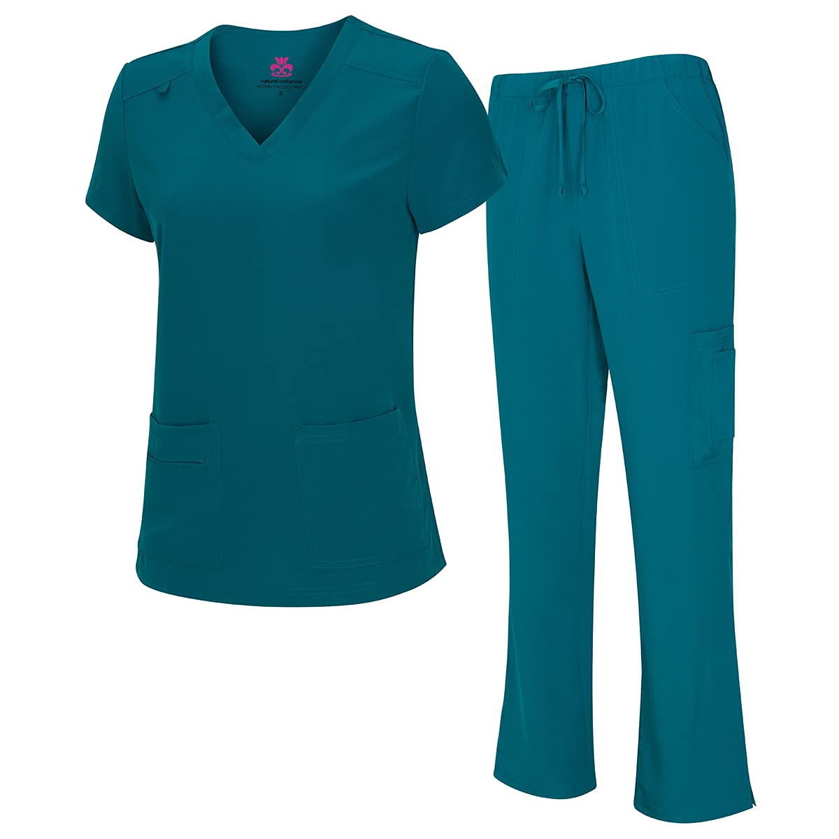 Natural Uniforms Women's Cool Stretch V-Neck Top and Cargo Pant Set 8400-9400, Teal, XL
