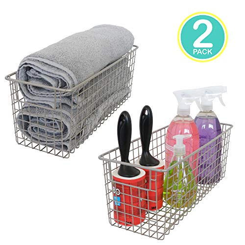Kitchen Basics 101 Small Farmhouse Metal Wire Storage Basket Bins with Handles 16"