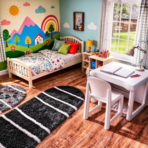 Image of Vasrug Luxury Soft Shaggy Bedside Ovel Rug - Geometric Design | Plush High-Pile Bedroom Carpet, Pack of 1 Pic, 2x9 Feet, (AA10)