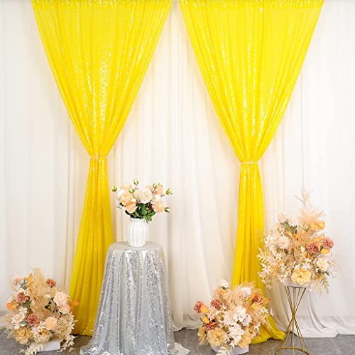 Pardecor Sequin Curtains 2Panels 2ftx7ft Sequin Backdrop Curtain Glitter Curtains Sparkle Photo Booth Backdrop Shimmer Backdrop for PartiesÂ WeddingÂ Backdrop (2pc 2ftx7ft, Yellow)