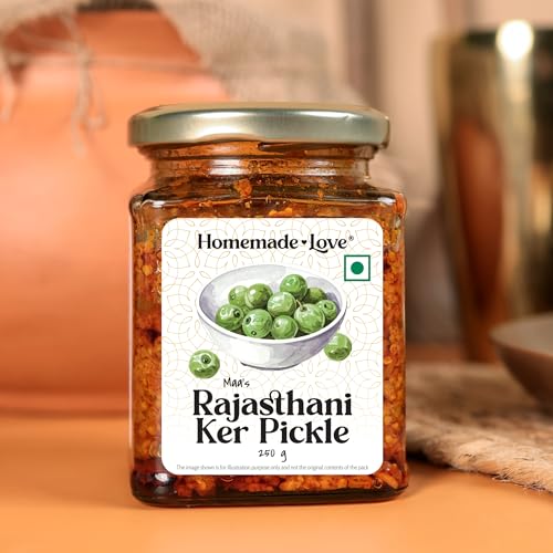 Image of Homemade Love Rajasthani Ker Pickle in Mustard Oil (250g) | Traditional Indian Pickle crafted with Sun dried Ker berries, cold pressed mustard oil, Hing, Fennel and Red Chilli | No Artificial Preservatives | Spicy & Tangy homemade Achar