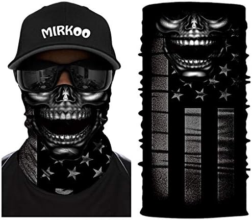 MIRKOO 3D Breathable Seamless Tube Face Mask, Dust-proof Windproof UV Protection Motorcycle Bicycle ATV Face Mask for Cycling Hiking Camping Climbing Fishing Hunting Motorcycling (SKULL-859)