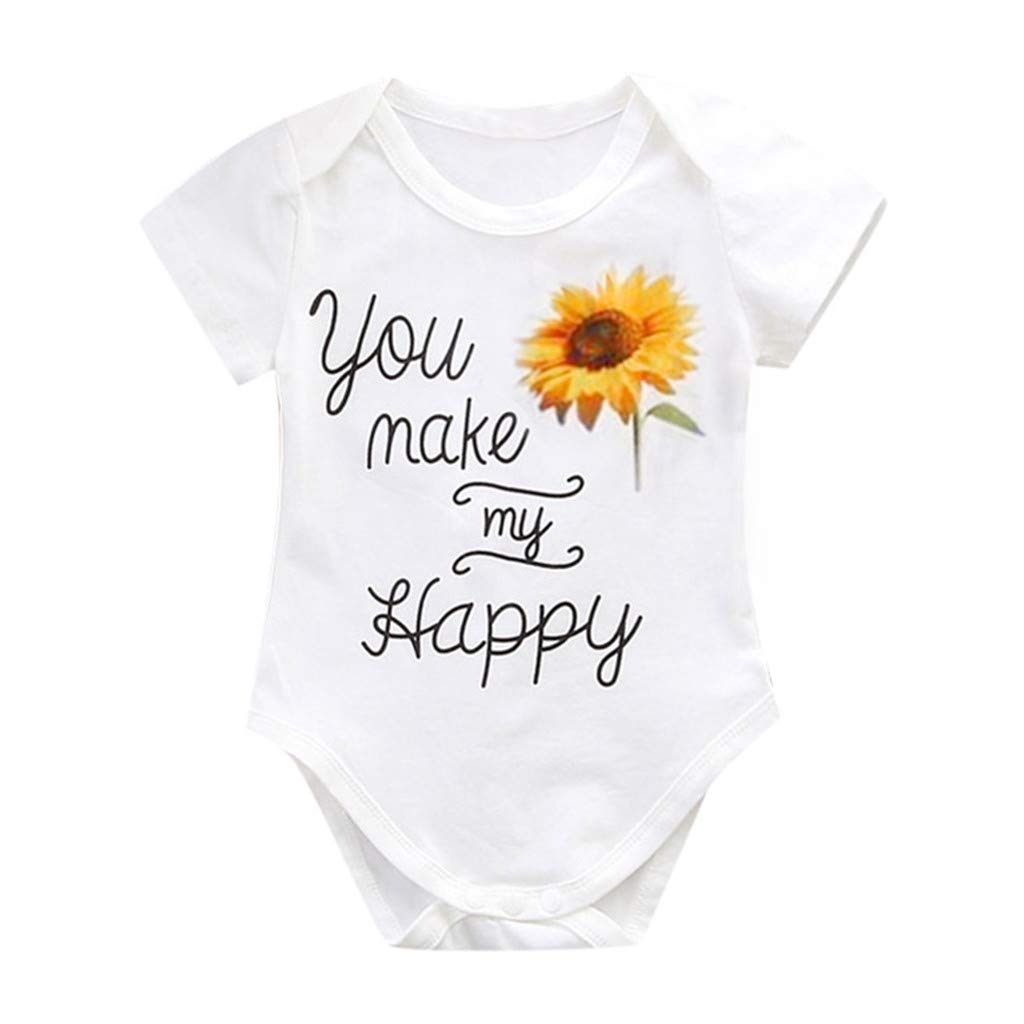 DressLksnf Toddler Baby Girls Boys Bodysuit Sunflower Alphabet Print Romper Jumpsuit Short Sleeve Tops Clothes