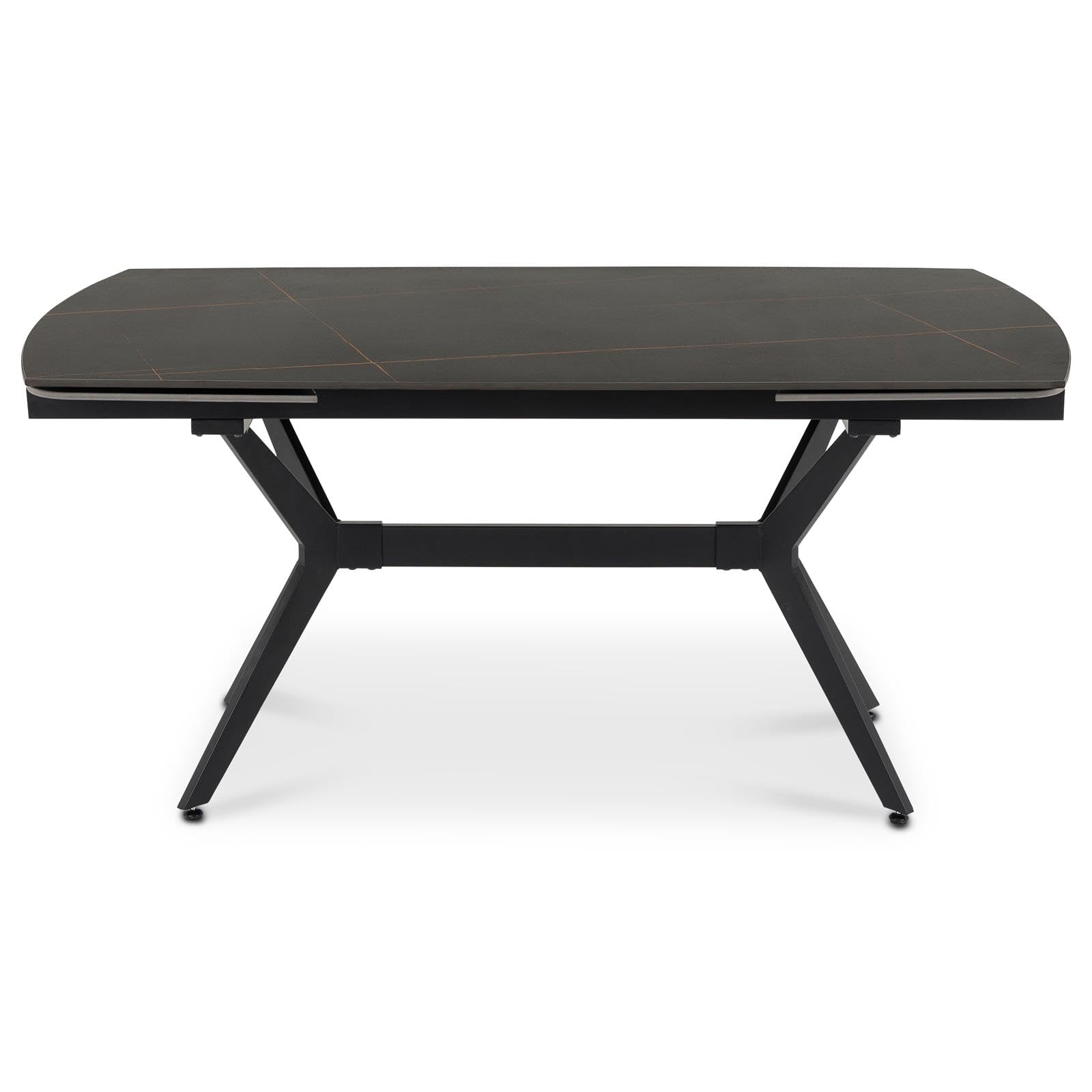 IDIMEX Table à Manger Leana Extensible 160-240 cm pour 6 à 8 Personnes avec Plateau en Céramique Aspect Marbre Noir, Piètement Central en Métal et Plateau Rectangle Marbré, Facile d’Entretien.