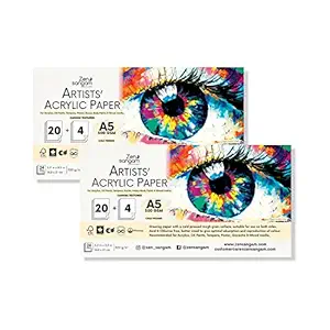 Zen Sangam Artists - A5 Acrylic Papers - 300 GSM - Cold Pressed - (48 Sheets) - Canvas Texture Surface - Size (21x14.8cm) - For Acrylics, Tempera, Poster Paints, Heavy-body Paints, Oil Paints and Ink
